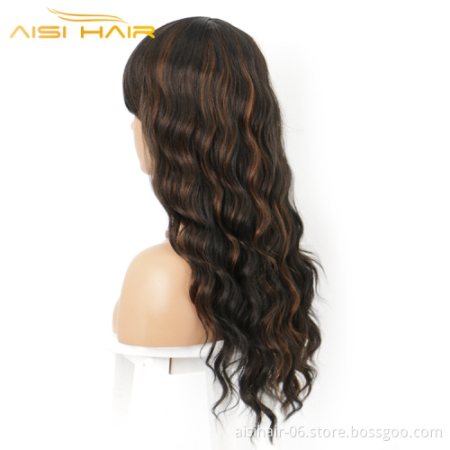 Aisi Hair Cheap Top Selling Natural Long Body Wave Black Mix Ombre Color For Women Wholesale Fiber Synthetic Hair Wigs